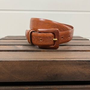 Talbots Sz M Tooled Leather Light Brown Belt